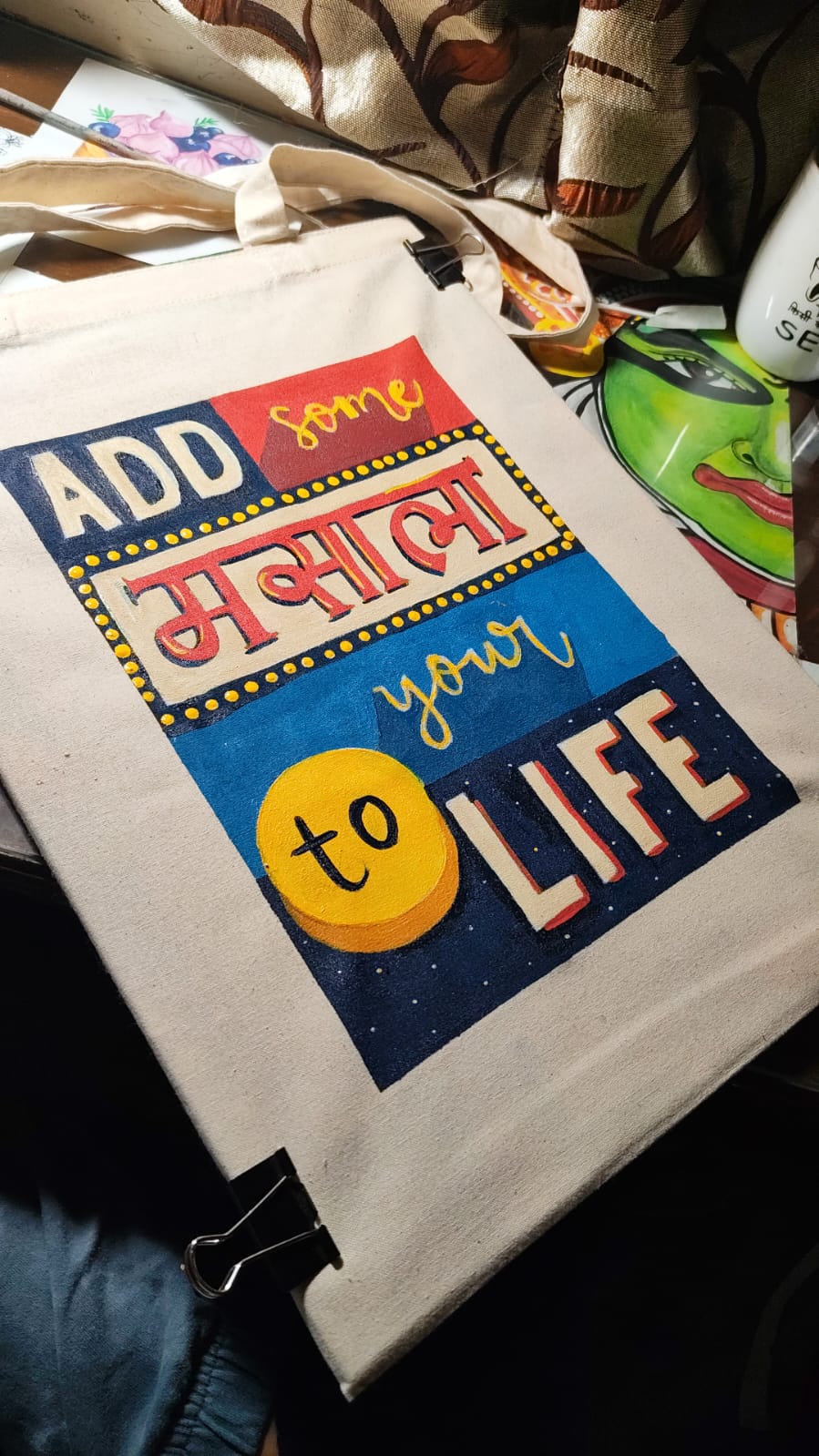 Hand-painted Masala tote bag